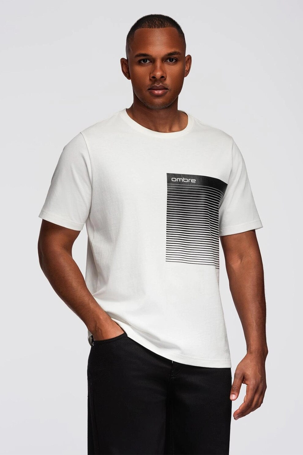 OMBRE, Tricou din bumbac cu imprimeu grafic, Alb, XL
