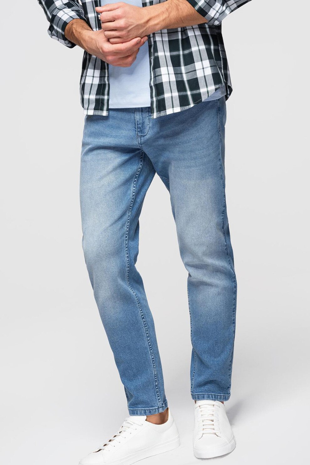 OMBRE, Blugi regularfit cu aspect decolorat, Albastru deschis melange, S