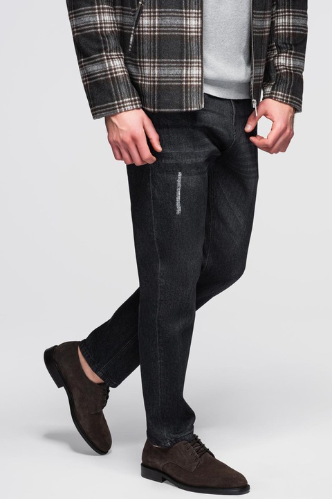 OMBRE, Blugi regular fit cu detalii deteriorate, Negru carbon, 2XL