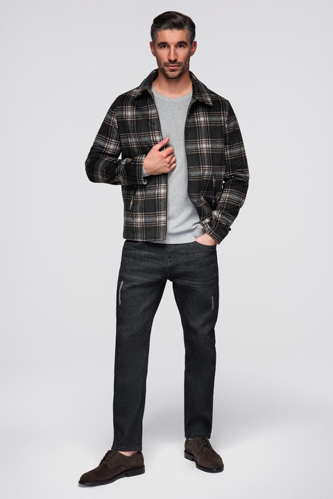 OMBRE, Blugi regular fit cu detalii deteriorate, Negru carbon, M