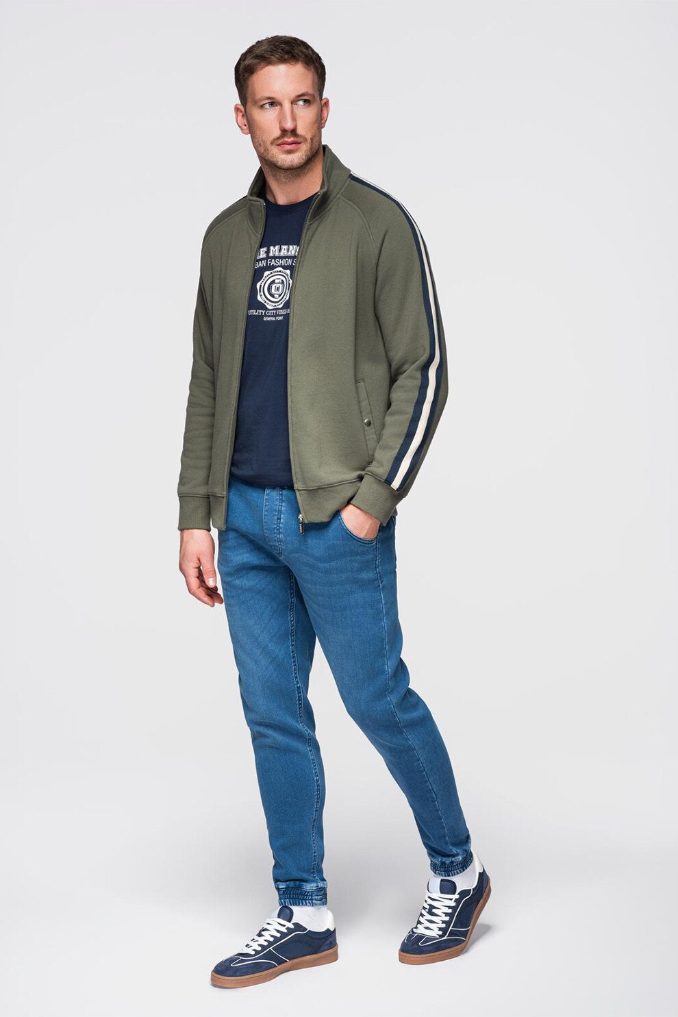 OMBRE, Blugi conici cu snur in talie, Albastru, M