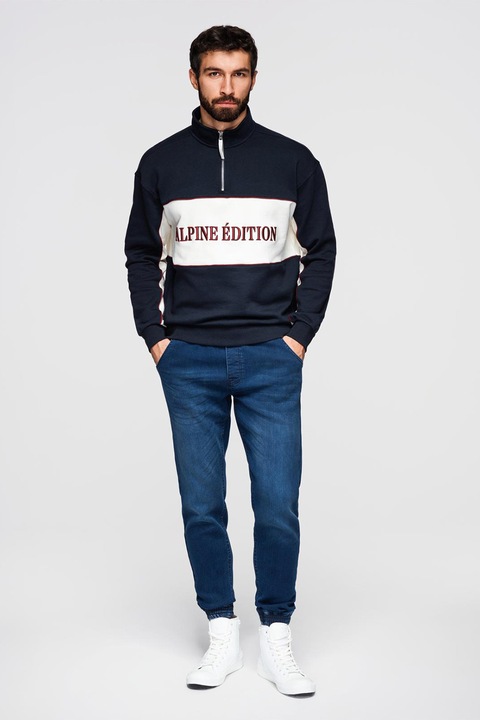 OMBRE, Blugi conici cu snur in talie, Albastru inchis, M