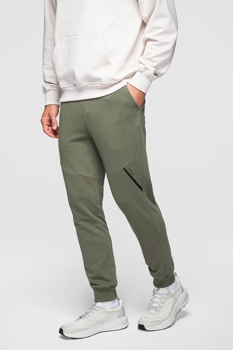 OMBRE, Szűkülő szárú húzózsinóros farmernadrág, Sötét olívazöld