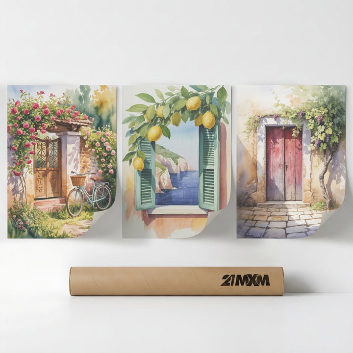 Комплект от 3 декоративни плаката 'Windows To The South 05', текстилен материал, 21MXM, 30 x 40 см, без рамка