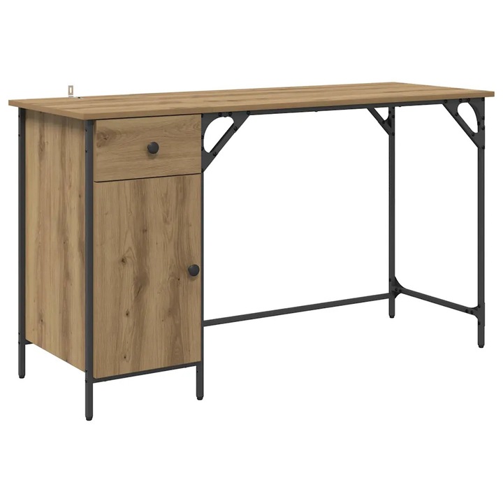 Birou de calculator cu sertar vidaXL, Stejar Artizanal 131 x 48 x 75 cm