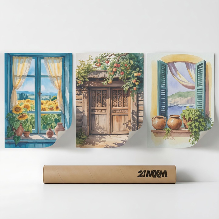 Комплект от 3 декоративни постера 'Windows To The South 09', текстилен материал, 21MXM, 30 x 40 см, без рамка