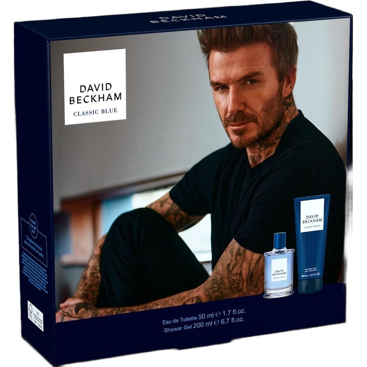 Caseta Cadou Barbati David Beckham Classic Blue, Apa de Toaleta 50 ml, Gel Dus 200 ml