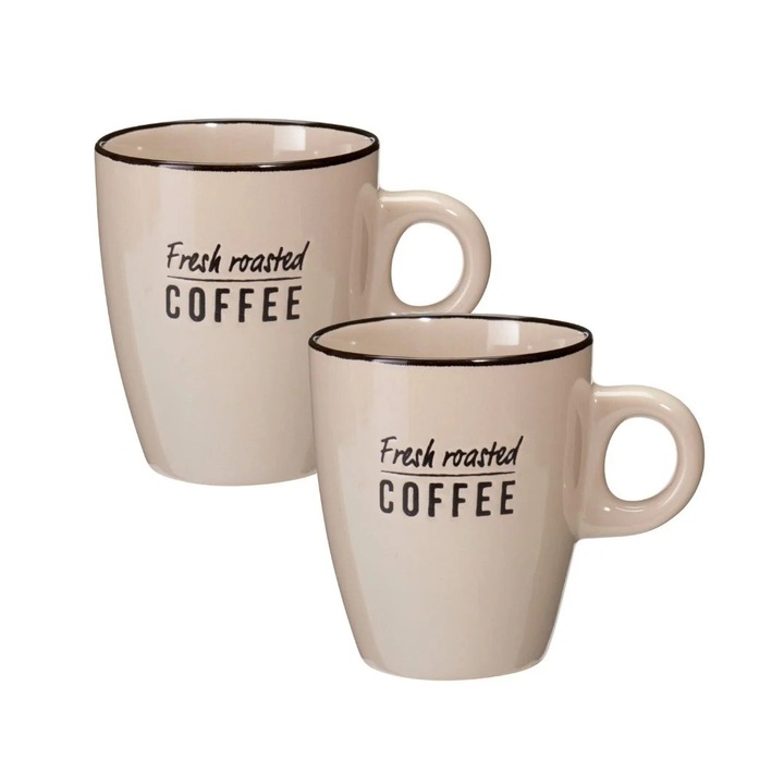 Set 2 Cani, Excellent Houseware, 220 ml, ceramică, Fresh Roasted Coffee, Bej