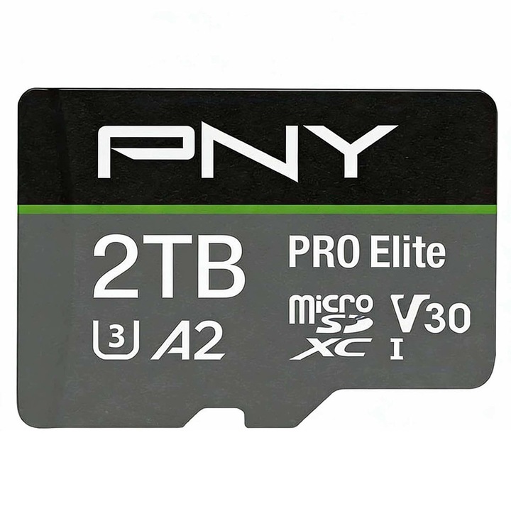 MicroSDXC карта памет PNY 2TB, U3, A2, 100MB/s, със SD адаптер