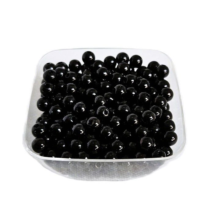 Margele plastic, 8mm, negre, set 200 buc