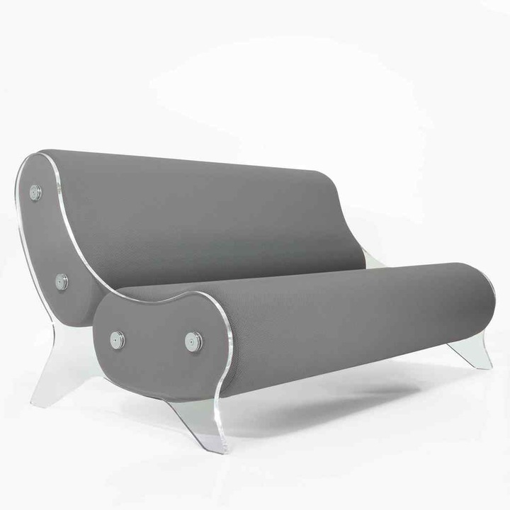 Bancuta de Terasa exterior colectie KUUMO MW06, perne gri 150 cm, laterale, panouri transparente PMMA sau sticla