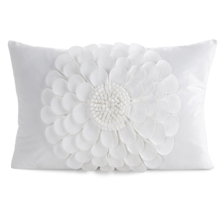 Fata Perna, EUROFIRANY, Flores, 30x50 cm, Crem, Catifea Moale Cu Aplicatie Floare 3D, Design Luxos Si Elegant, Efect Tridimensional Modern, Inchidere Cu Fermoar, Ideala Pentru Living Sau Dormitor, Stil Glamour Rafinat