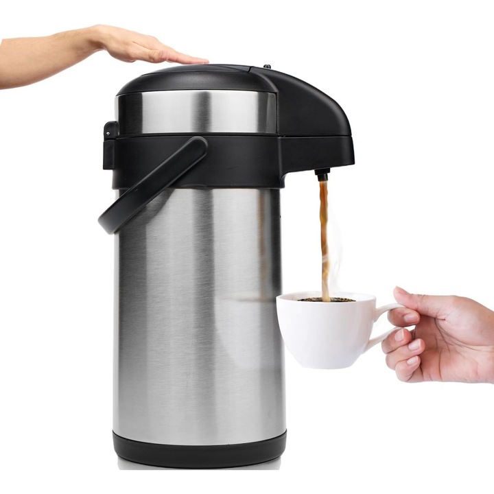 Termos Vondior 4L cu Pompa, Izolare Perete Dublu, inox, Argintiu