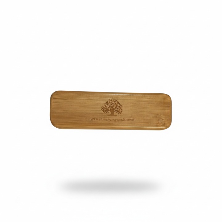 Set Premium "Eco-Nature" – Pix si Caseta din Lemn de Bambus Natural, Gravura Laser cu Mesaj Motivational - Esti mai puternica decat crezi