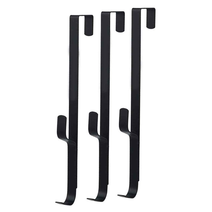 Set 3 bucati cuier de haine de montat peste usa, 1.5 x 8.5 x 28 cm, metal, negru