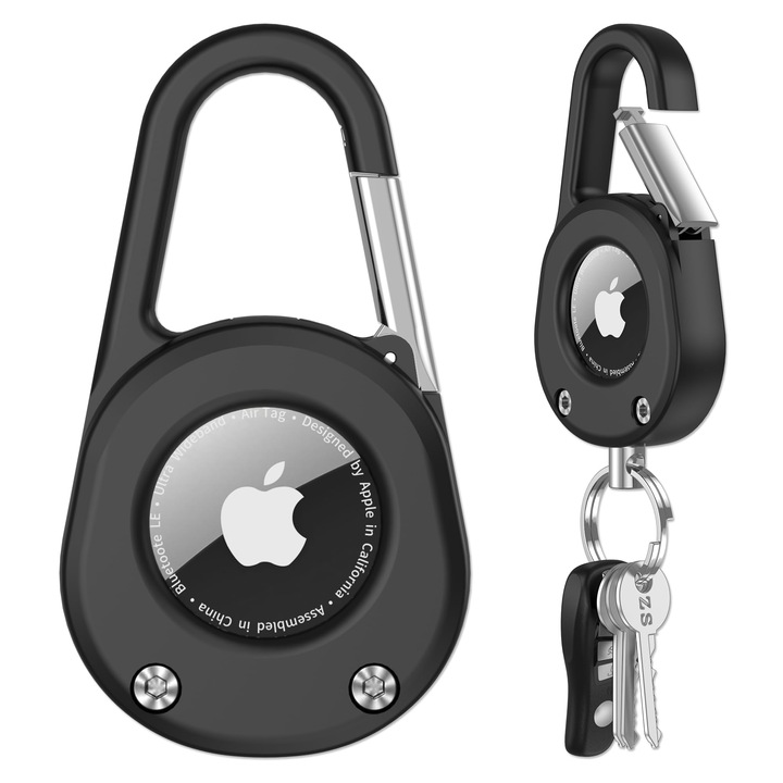 Breloc cu carabina VGMANNTA compatibil cu AirTag, suport din PC rezistent, impermeabil IPX8