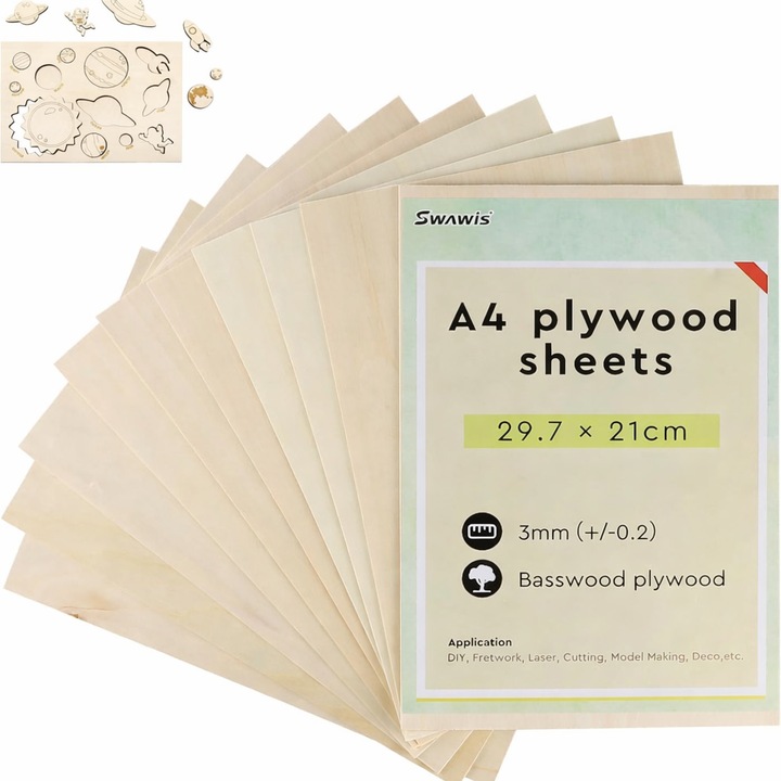 Дървени плоскости A4/A3, 3 мм, 25 броя, за творчески проекти