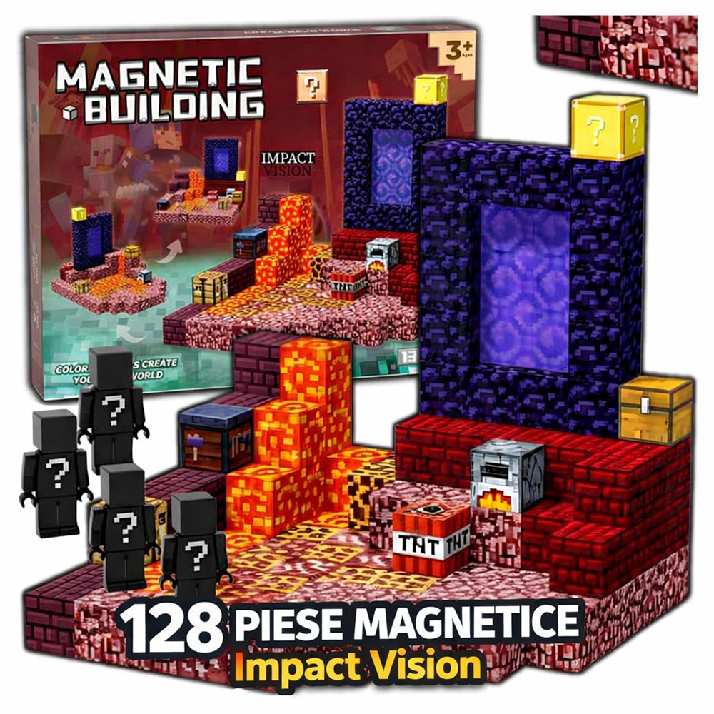 Set 128 Cuburi de Constructie Magnetice Impact Vision®, Portal & Lava ...