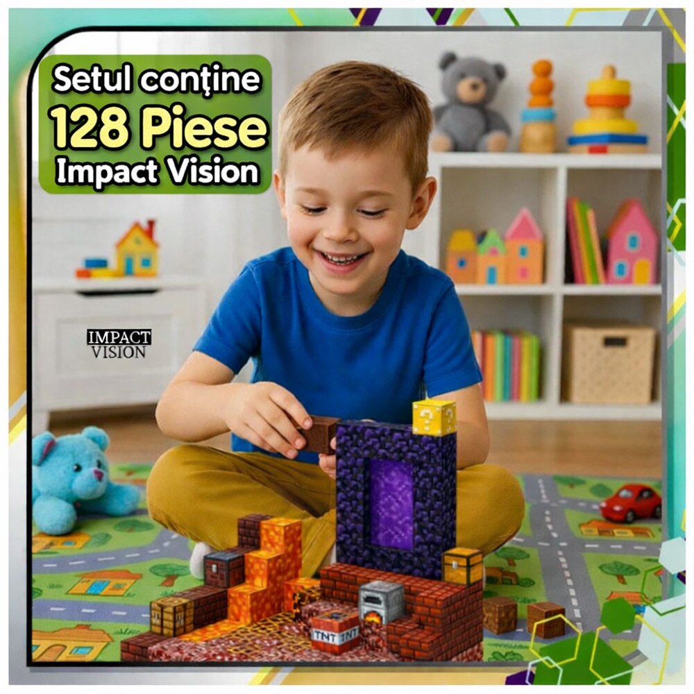 Set 128 Cuburi de Constructie Magnetice Impact Vision®, Portal & Lava ...
