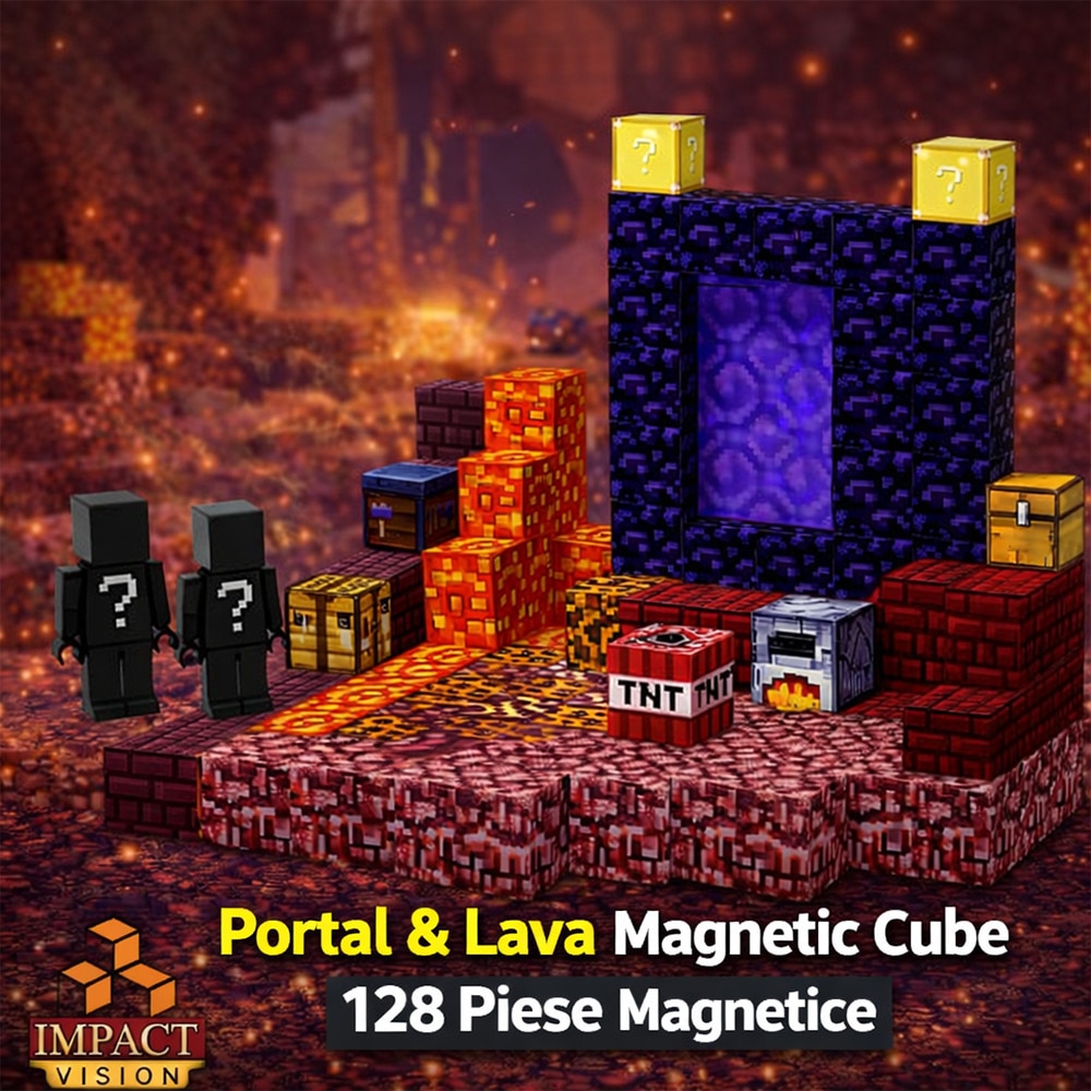 Set 128 Cuburi de Constructie Magnetice Impact Vision®, Portal & Lava ...