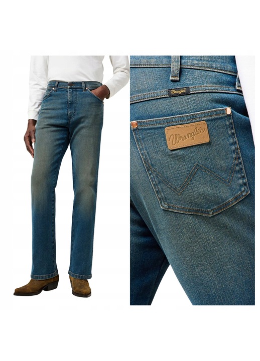 Blugi Barbati, Wrangler, Wrancher, Straight Fit, Talie Medie, Lungi, Fermoar, 5 Buzunare, Bumbac, W33-L32 US, Albastru