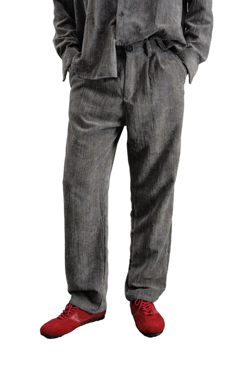 Pantaloni barbati, Giesto, cu pliuri, croiala dreapta, gri carbune, poliester