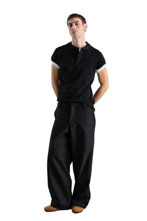 Pantaloni barbati, Giesto, Baggy Fit, croiala larga, negru, poliester-bumbac