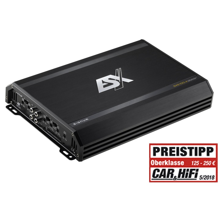 ESX SXE100.4 erősítő, 4 csatornás, magas szintű bemenetek, alumínium ház, 30x20x5cm