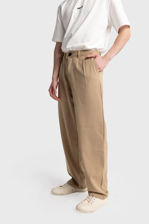 Pantaloni barbati, Giesto, cu pliuri, bej, poliester