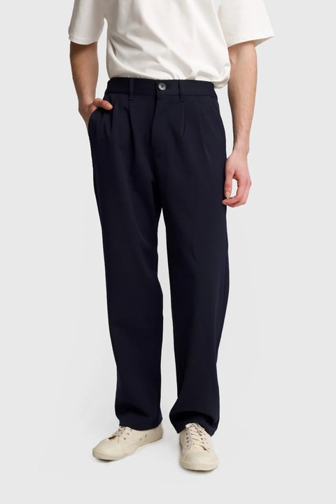 Pantaloni barbati, Giesto, cu pliuri, bleumarin, poliester