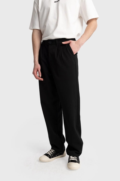 Pantaloni barbati, Giesto, cu pliuri, negru, poliester, Negru