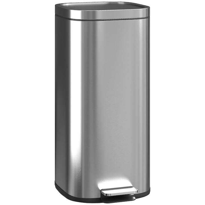 HOMCOM Кошче за боклук с педал 30L с подвижна кофа, от метал и PP, 29x36x59.5 см, Сребрист