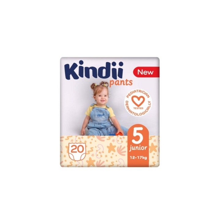 Scutece Kindii, junior, 12-17 kg, set 20 bucati, 5, absorbtie 490g, dermatologic testat