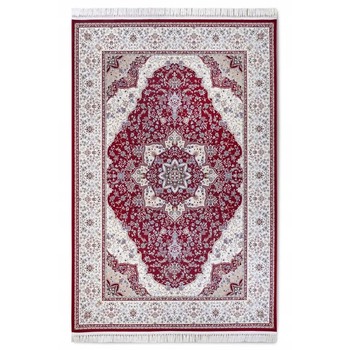 Covor traditional, Villeroy&Boch, rosu crem, 190x285cm, model clasic, franjuri, densitate 2.8 mil puncte, fir moale, luxos, durabil, rafinat, ideal living, calitate superioara