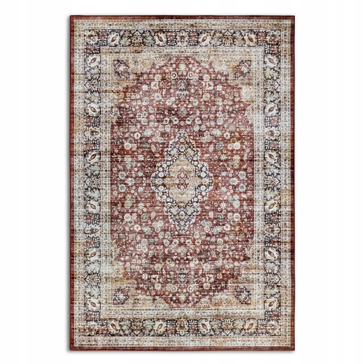 Covor oriental, Hanse Home, rosu albastru, 200x290cm, tesatura plata, model clasic, margini tuftate manual, rezistenta ridicata, durabil, elegant, atmosfera exotica