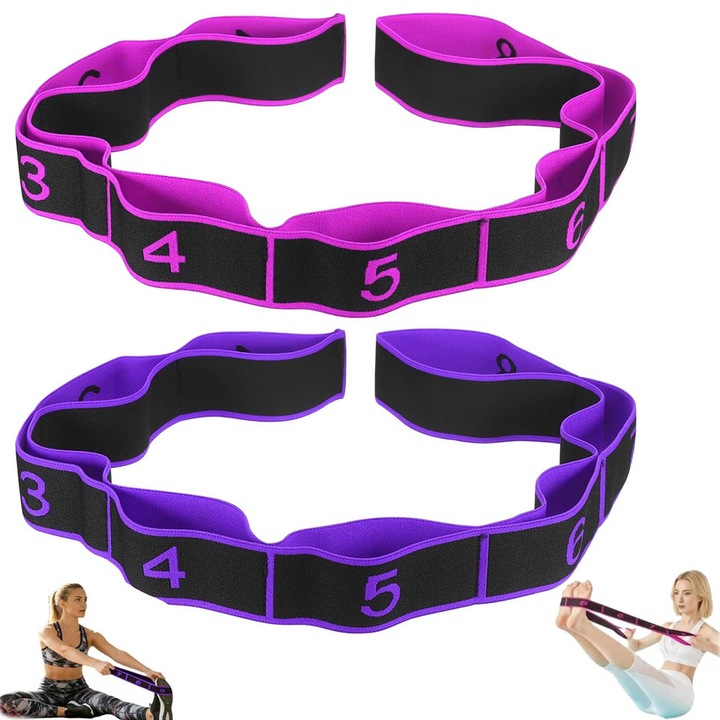8 darabos ellenállás szalag készlet fitneszhez, Autocise, állítható fogantyúkkal, jóga, pilates és balett rugalmassághoz, nyújtáshoz és teljes testformáláshoz, fekete-lila/fekete-piros
