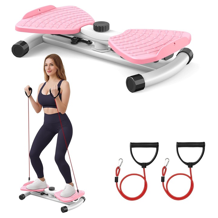 Уред за упражнения Waist Twister, Autocise, Коремен тренажор за тънка талия и основни коремни упражнения, Капацитет на тегло 100 кг, за жени, мъже и домашен фитнес, 52x28x10CM, Розов
