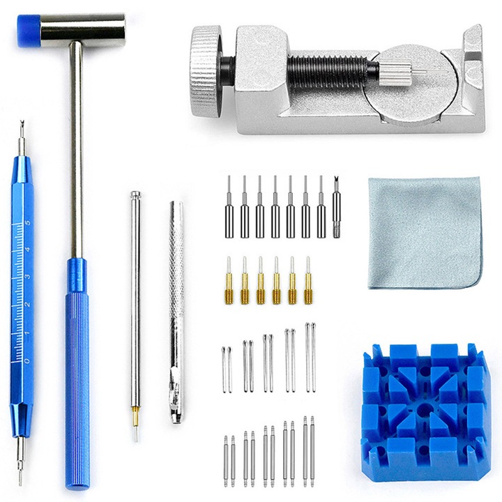 Trusa de reparatii ceasuri, Autocise, pentru repararea ceasurilor, ajustarea bratarilor, 41 buc, cu 10 bare de arc, 10 ace, manual de utilizare