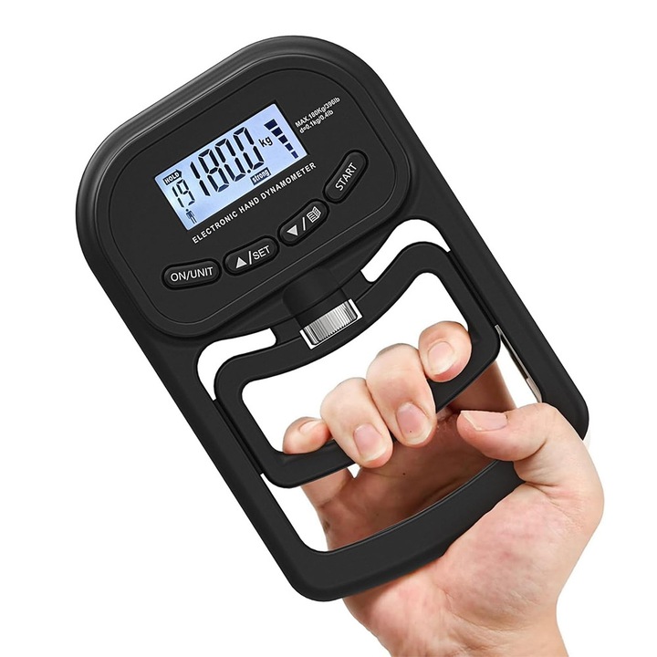 Antrenor de forta de prindere, Autocise, 396lbs/180kg, reincarcabil cu afisaj LCD, exercitii de mana reglabile, negru