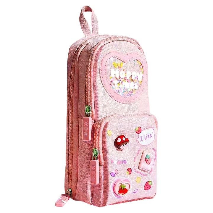 Gyermek tolltartó, nagy kapacitású, 3 rétegű, 6 rekeszes, vízálló PVC anyag, cipzáras kialakítás, A3