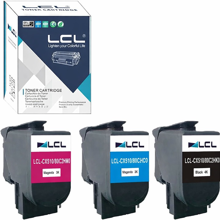 Комплект тонери LCL от 3 броя (1 черен, 1 циан, 1 магента) за принтери Lexmark и HP Color LaserJet Pro