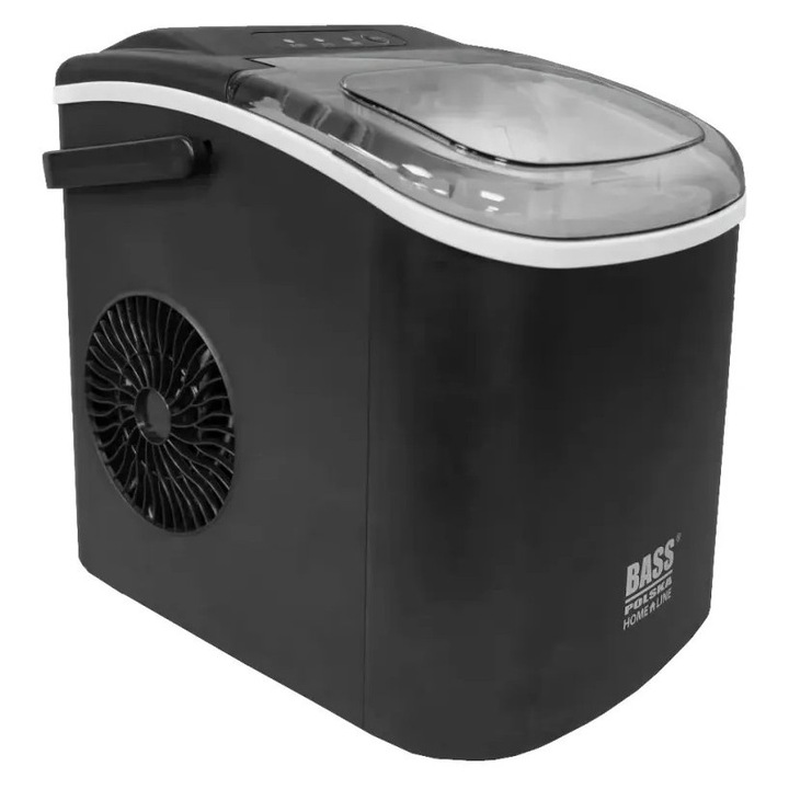 Машина за кубчета лед Bass Polska BH10001, черен цвят, капацитет 12 кг/ден, размери 54.5x25.5x38.5 см, комплект