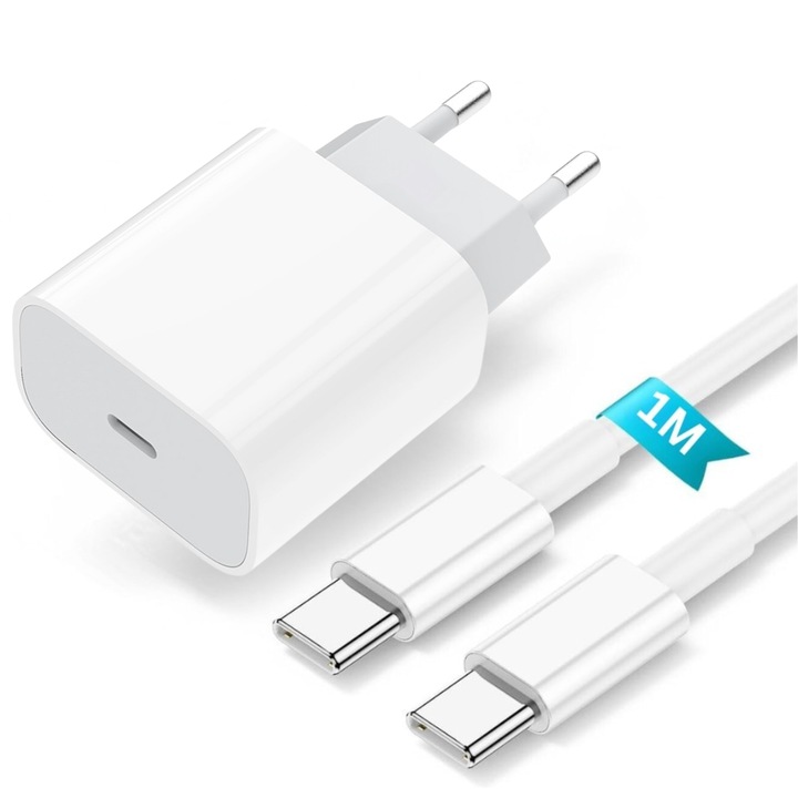 Зарядно устройство Smartphosis AppleSuit 35W за iPhone 17 Pro Max, 17 Pro, 17, 17 Air, Супер бързо зареждане, USB-C към USB-C Кабел, Бяло