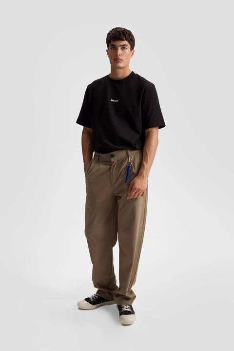 Pantaloni barbati, Giesto, croiala relaxata, poliester/bumbac/lycra, maro castor