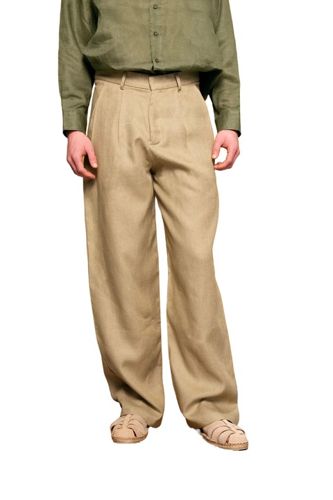 Pantaloni barbati, Giesto, in plisat, croiala dreapta, kaki