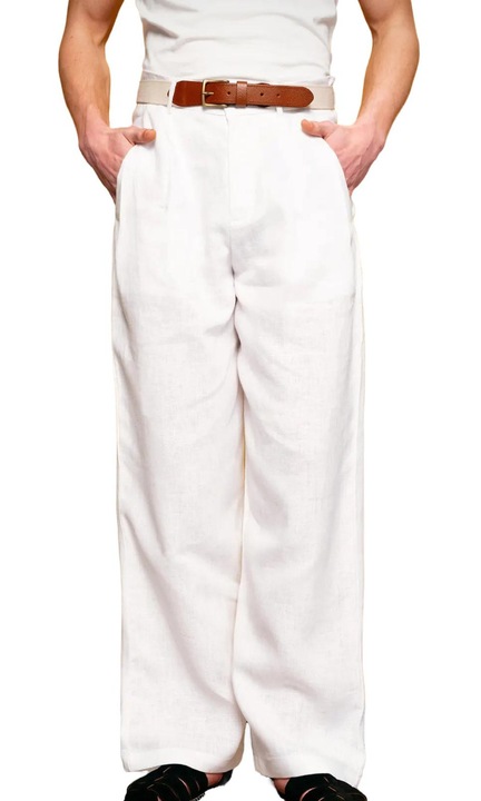 Pantaloni barbati, Giesto, Regular Fit, alb, 100% in