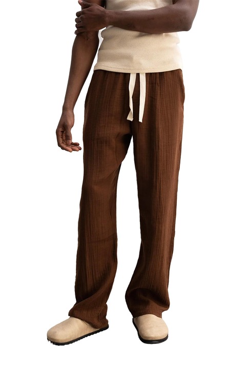 Pantaloni barbati, Giesto, Relaxed Fit, talie cu snur, maro mocha, bumbac