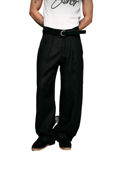 Pantaloni barbati, Giesto, plisati, croiala dreapta, negru, in, L INTL