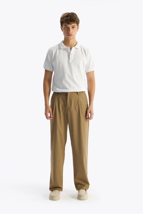 Pantaloni barbati, Giesto, talie medie, croiala dreapta, bej, poliester-lycra-viscoza