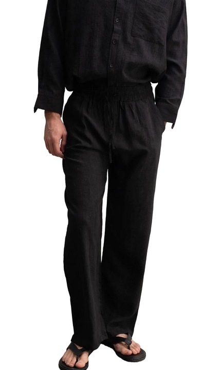 Pantaloni barbati, Giesto, croiala dreapta, talie cu snur, negru, poliester